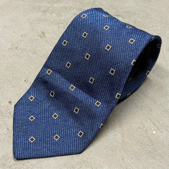 Altea Milano Tie 100% Silk Made in Italy Box Pattern Textured Weave Blue 4" - Picture 2 of 6